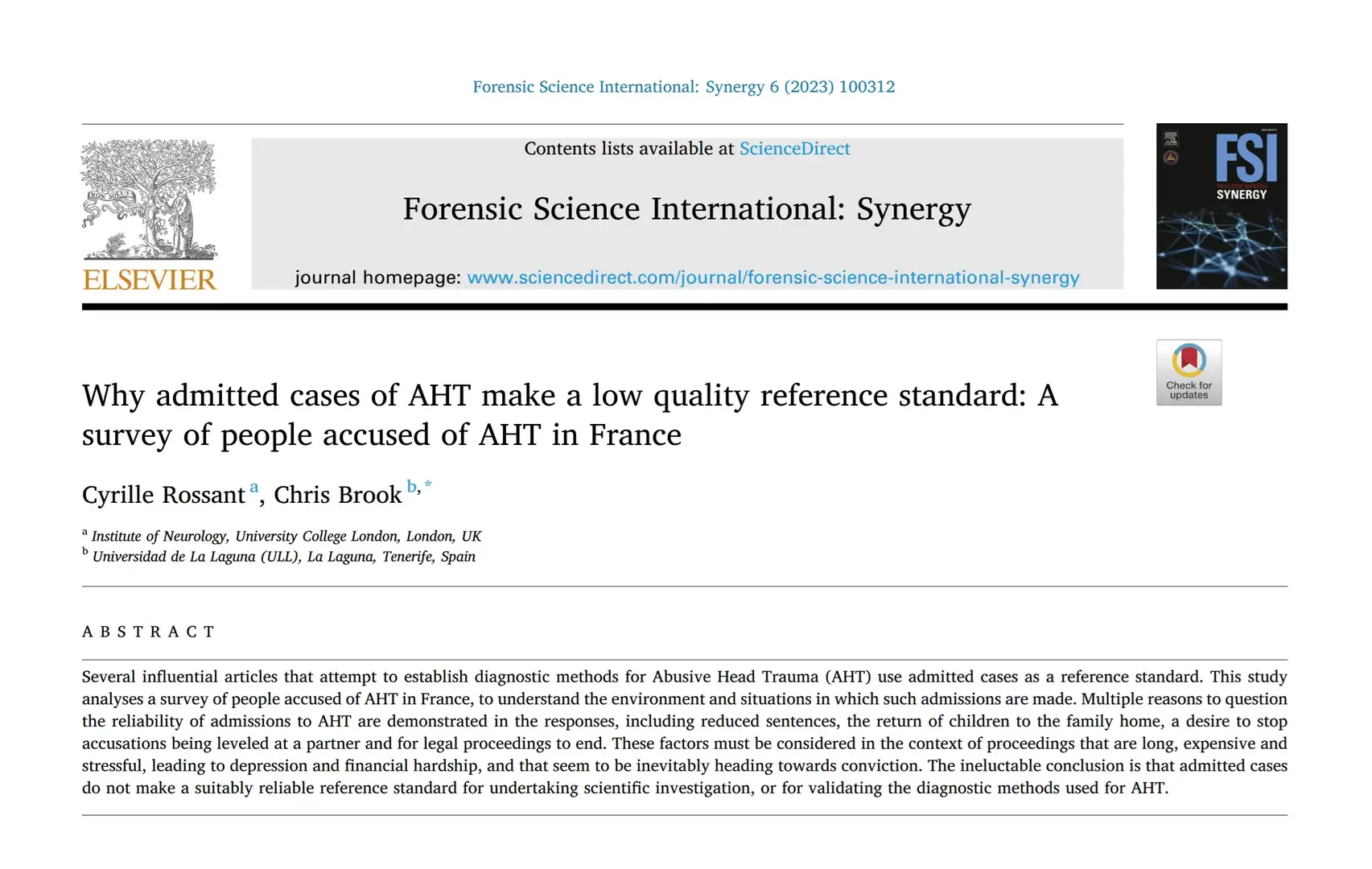 Forensic Science International Synergy cover