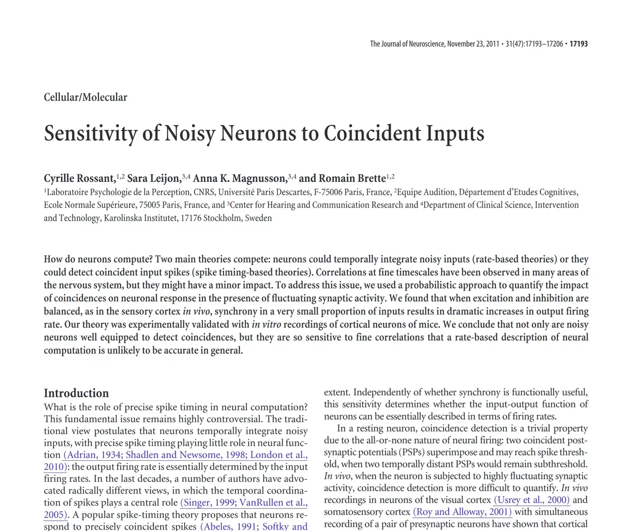 Journal of Neuroscience cover