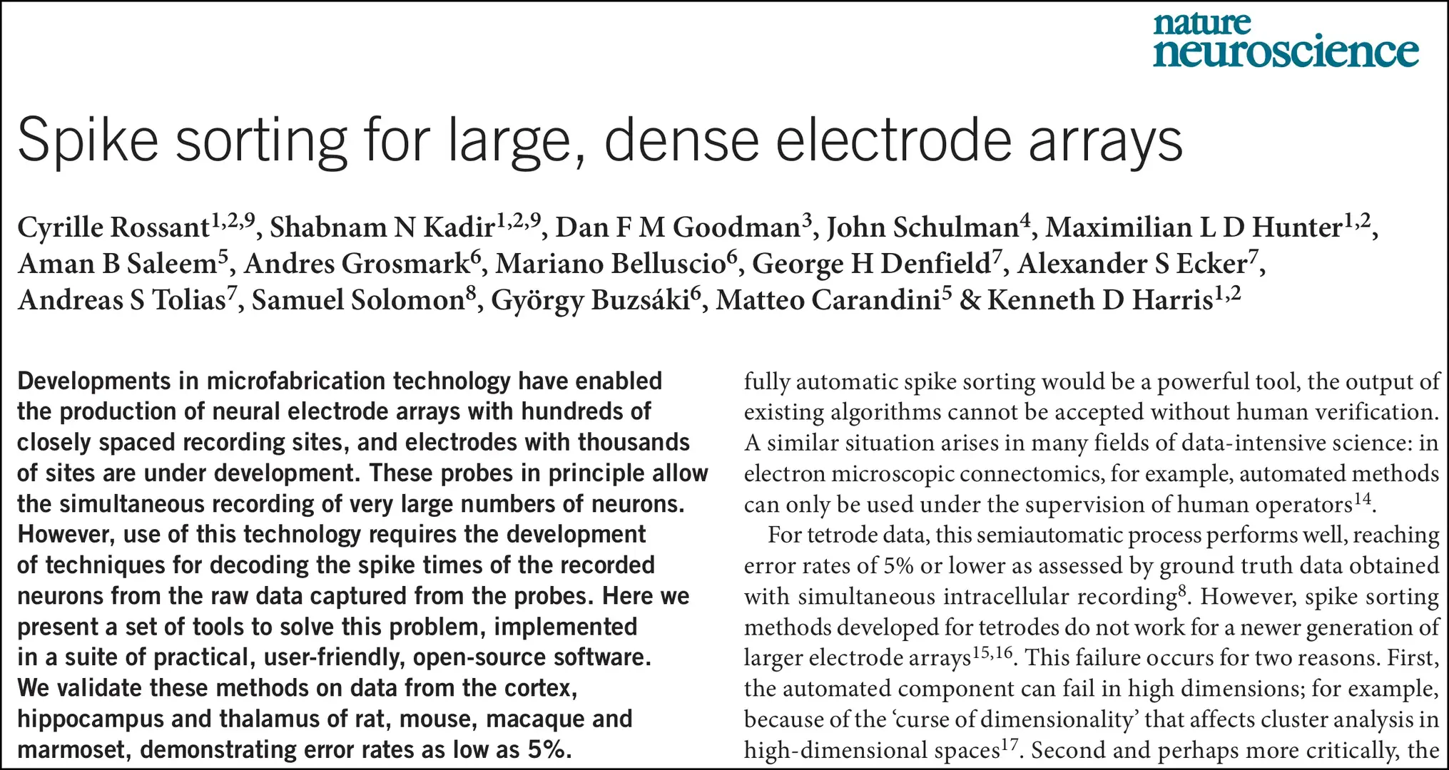 Nature Neuroscience cover